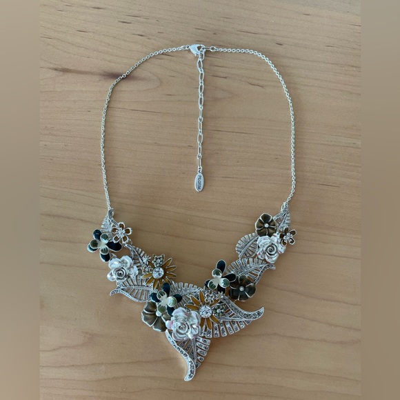 Pilgrim Statement Floral Necklace in Silver / Multi-Coloured with Crystal Leaves - Picture 1 of 7
